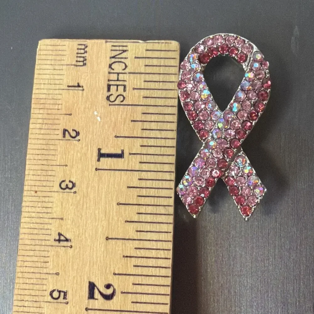 Pink Rhinestones Breast Cancer Awareness Support Pin Brooch Pendant Jewelry